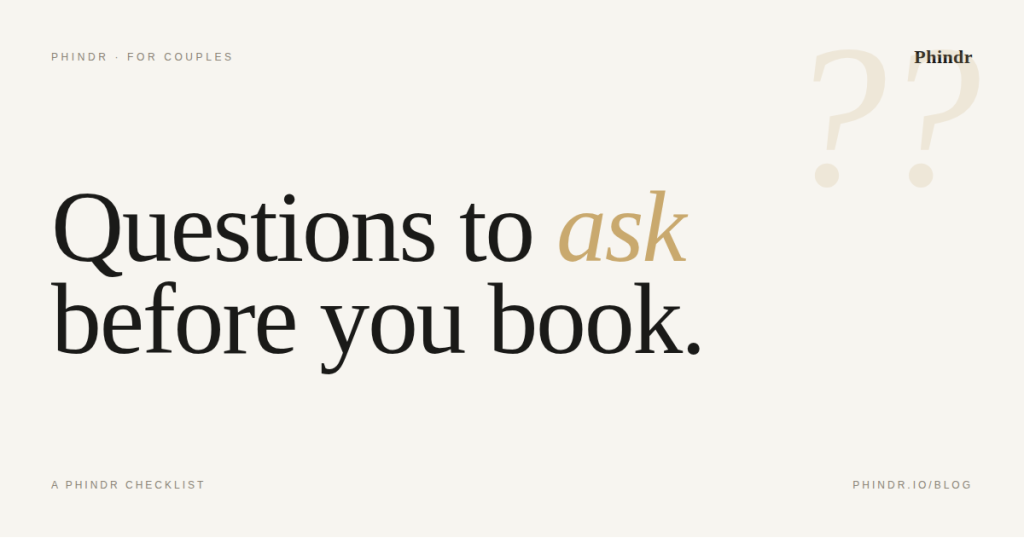 Questions to ask a wedding photographer before booking